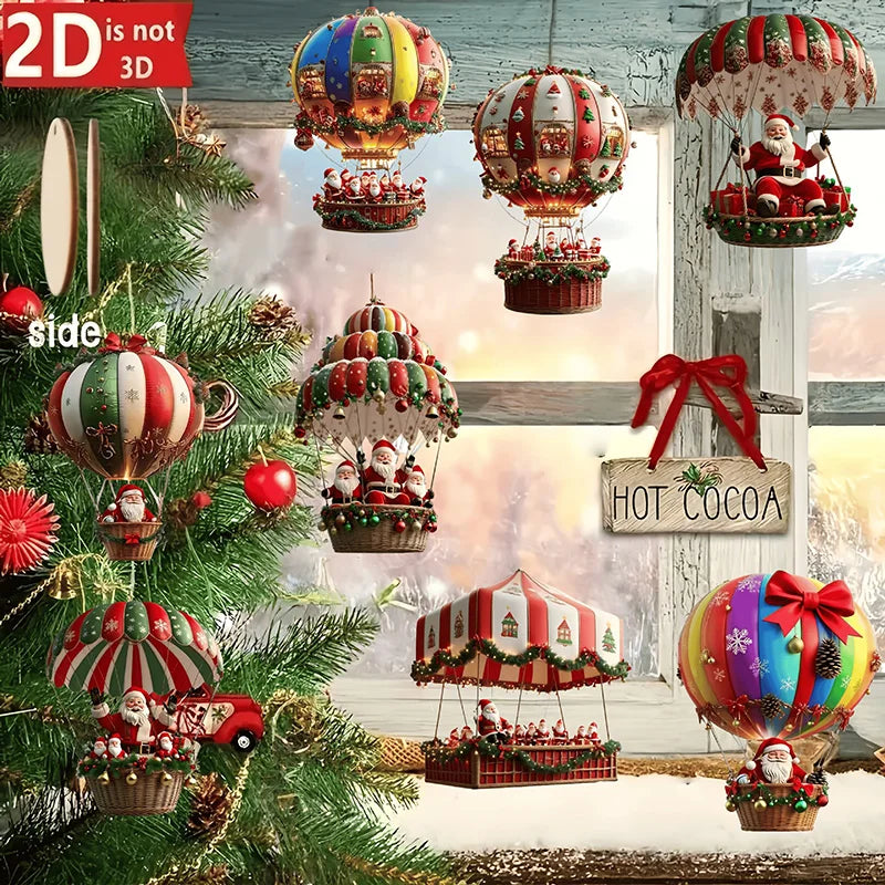 Christmas Wooden Pendants – Santa & Hot Air Balloon (10/20 Pcs) Christmas Tree Ornaments Babs