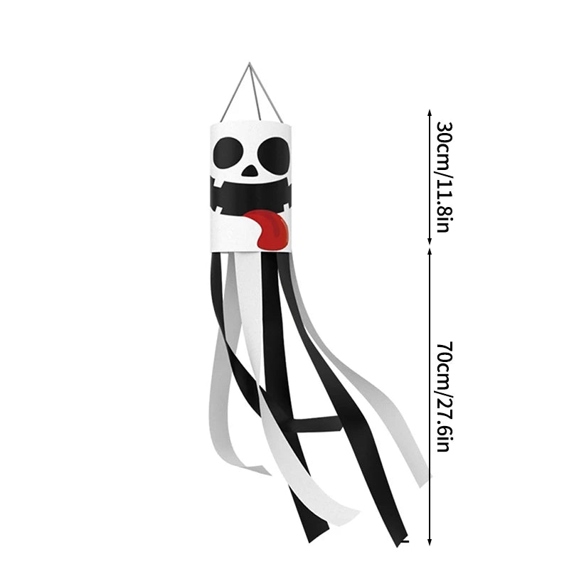 Halloween Windsock Flags – Ghost Pumpkin Skeleton Outdoor Decor Halloween Windsock Flag Babs White-1PC