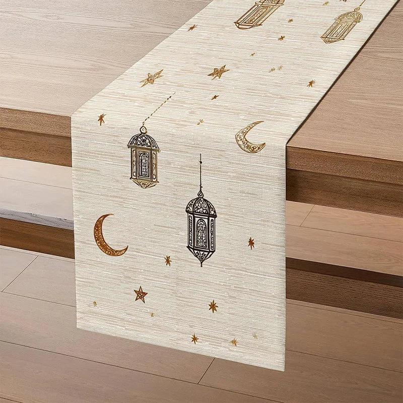 Ramadan Eid Mubarak Table Runner – Lantern & Moon Pattern Holiday Table Runner Babs