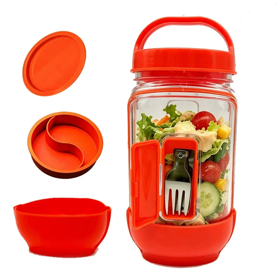 Salad Pod Leak-Proof Container with Flip Lid & Vertical Layers Salad Storage Container Babs red