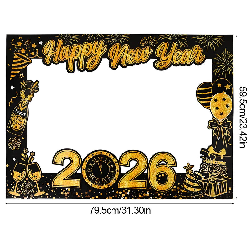 2026 New Year's Eve Party Props, Glasses & Gold Balloons Kit Party Decoration Kit Babs 1pc photo frame
