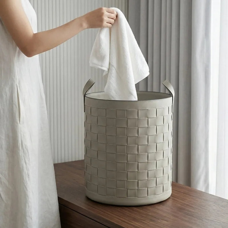 Luxury Leather Woven Storage Basket & Laundry Hamper Storage Basket Hamper Babs
