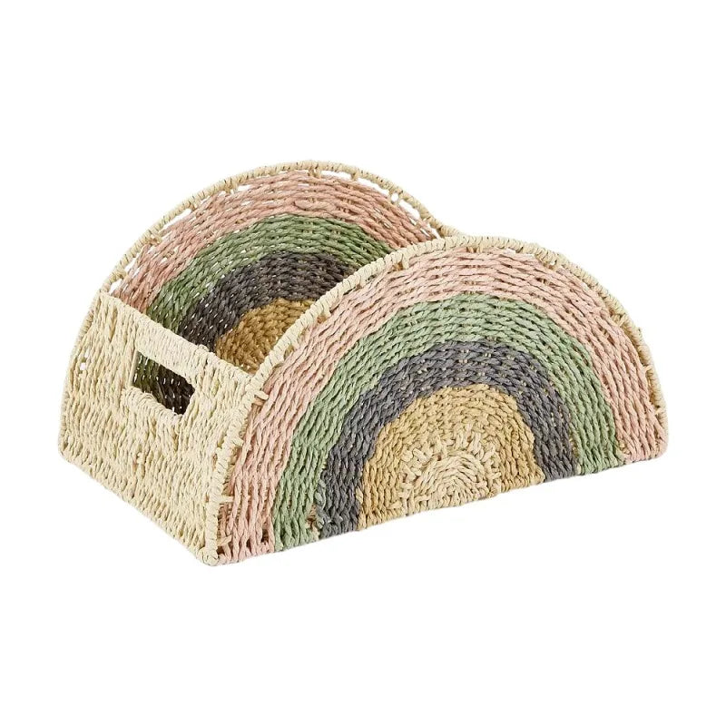 Rainbow Woven Storage Basket | Eco Paper Rope Organizer Woven Storage Basket Babs A