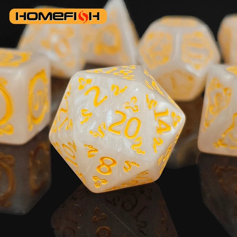 7-Piece Dragon Pattern Polyhedral DND Dice Set – D&D TRPG RPG Dice Set Babs