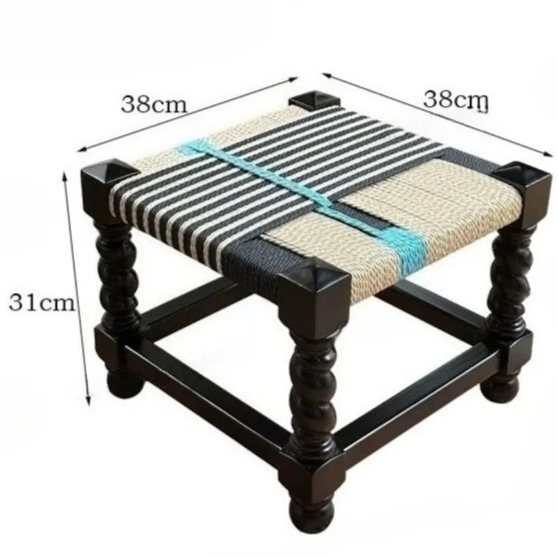 Woven Beech Wood Stool – Retro Accent Seat for Living Room Woven Accent Stool Babs Style E