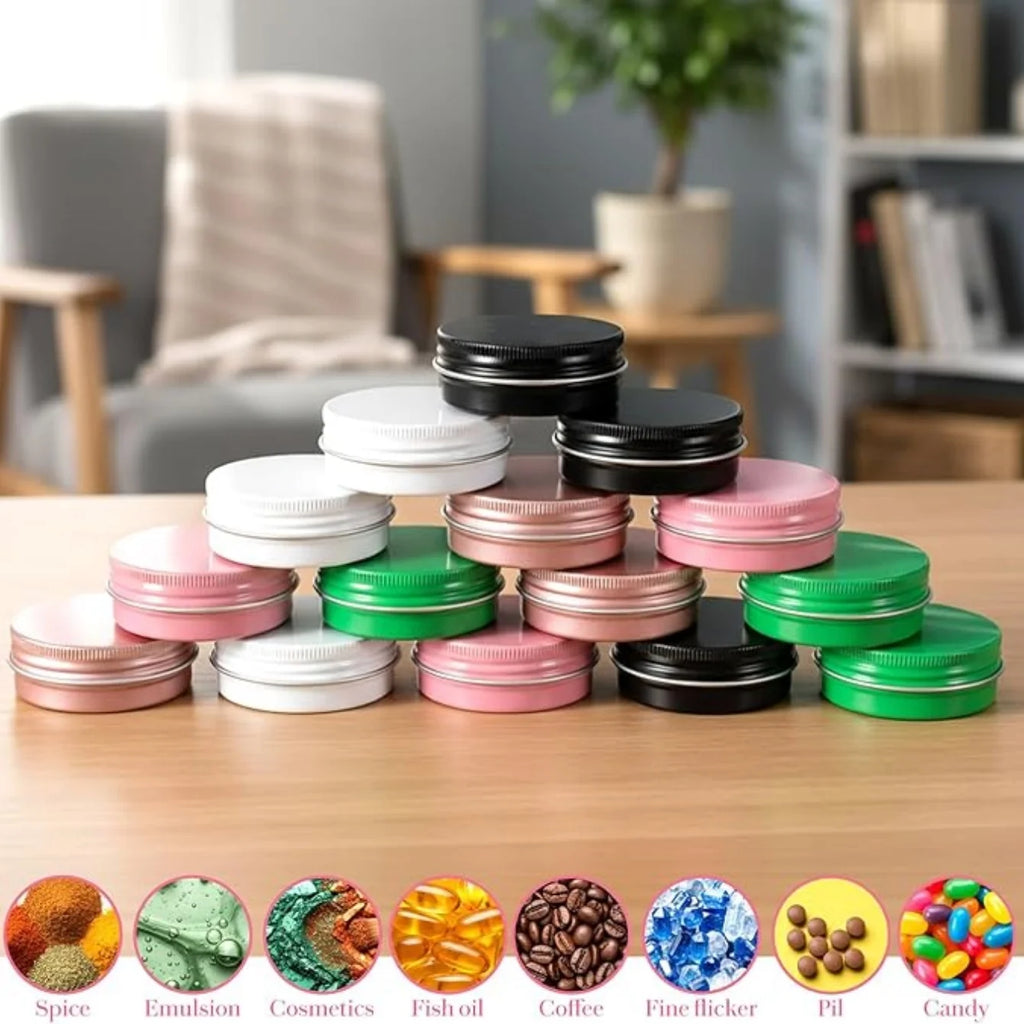 4-Pack Aluminum Tin Jars with Screw Lid – Refillable Metal Tins Metal Storage Tins Babs