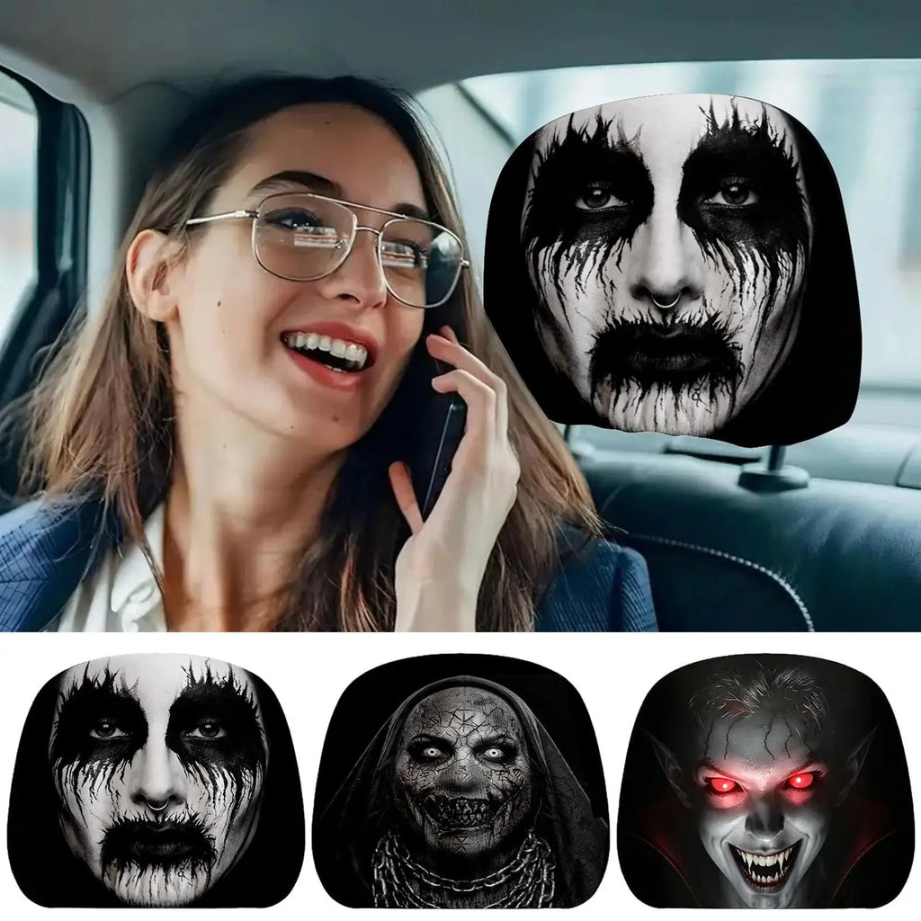 2Pcs Halloween Scary Face Car Headrest Covers – Universal Fit Car Headrest Cover Babs