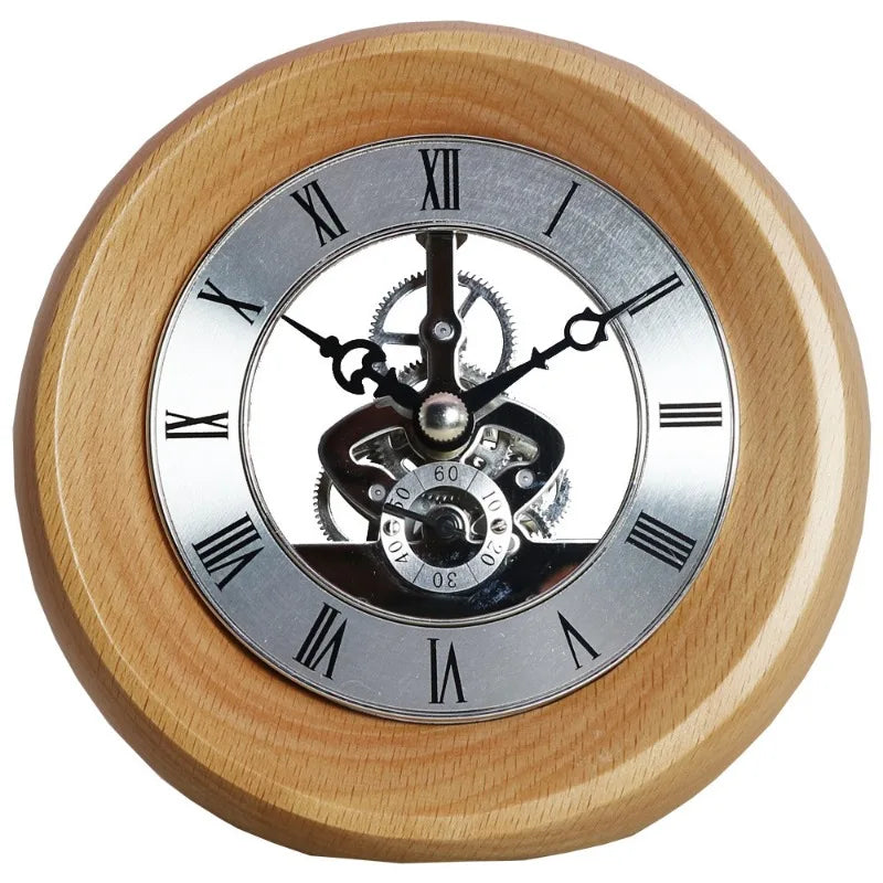 Retro Solid Wood Gear Desk Clock – Transparent Rotating Quartz Decorative Desk Clock Babs