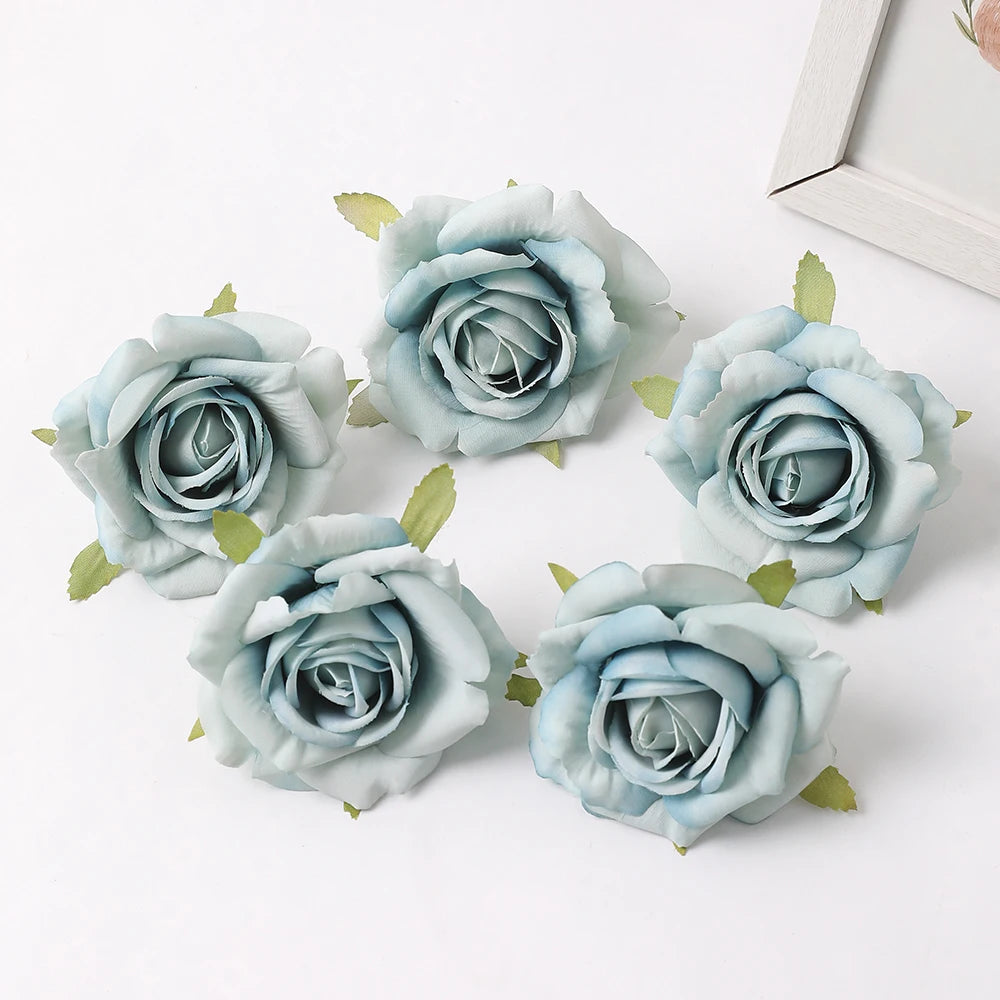 Silk Rose Artificial Flower Heads 7cm – Wedding & Home Décor Artificial Silk Flowers Babs Blue 5Pcs