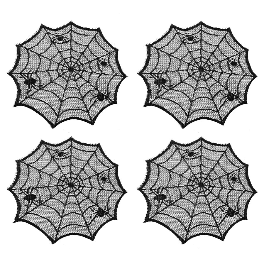 4pcs Halloween Spider Web Black Lace Placemats | Table Decor Halloween Placemats Babs 4Pcs