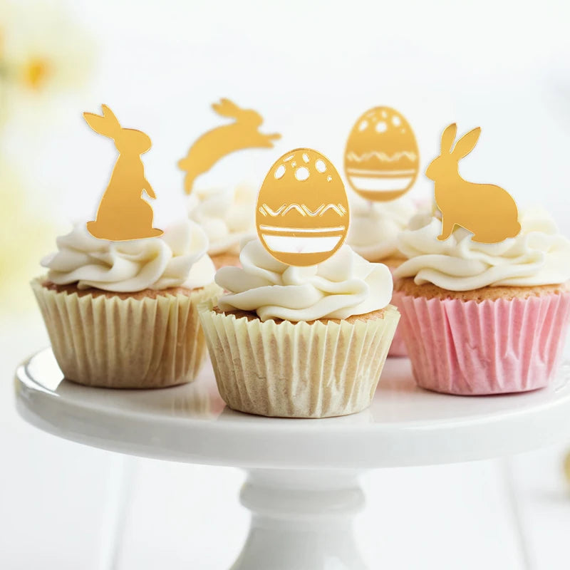 5Pcs Easter Bunny Gold Acrylic Cupcake Toppers – Party Decor Cupcake Toppers Babs