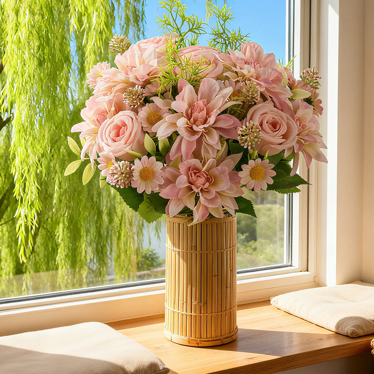 Silk Dahlia Rose Artificial Bouquet – Wedding & Home Décor Artificial Flower Bouquet Babs