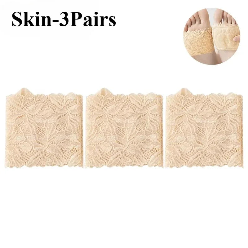 Women's Non-Slip Half Sole Lace Foot Cover Socks 1-10 Pairs Half Sole Foot Cover Babs Skin-3Pairs
