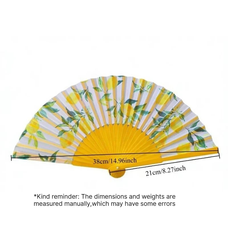 Spanish Lemon Folding Fan – Cloth & Bamboo Hand Fan for Women Folding Hand Fan Babs