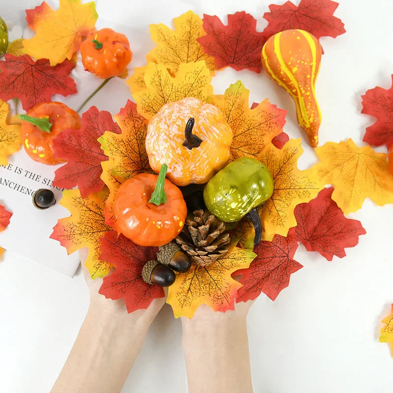 50Pcs Artificial Pumpkin Maple Leaves Pine Cone Fall Décor Set Fall Decoration Set Babs