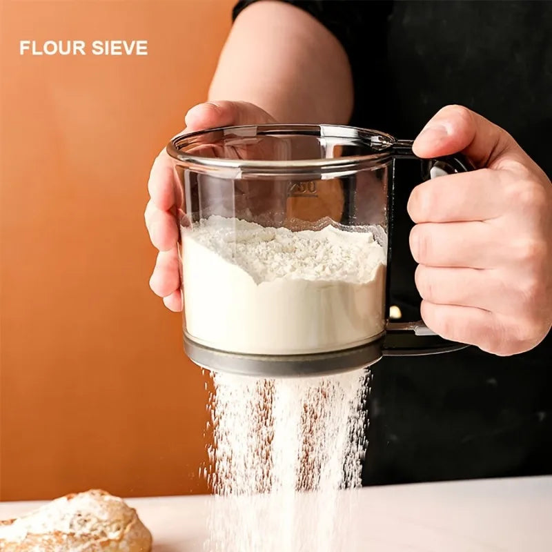 Transparent Semi-Automatic Handheld Flour Sieve Baking Tool Handheld Flour Sieve Babs