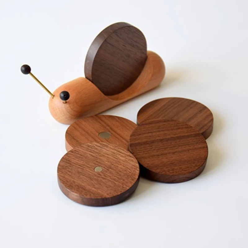 Snail-Shaped Wooden Tea Coaster Set – Heat Insulation Cup Mat Wooden Tea Coaster Babs