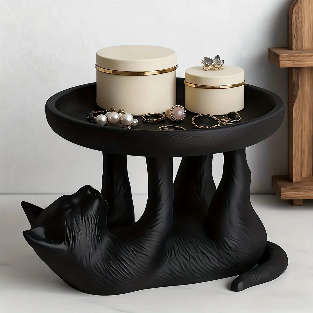 Resin Cat Statue with Tray – Entryway Key Holder Décor Decorative Cat Statue Babs