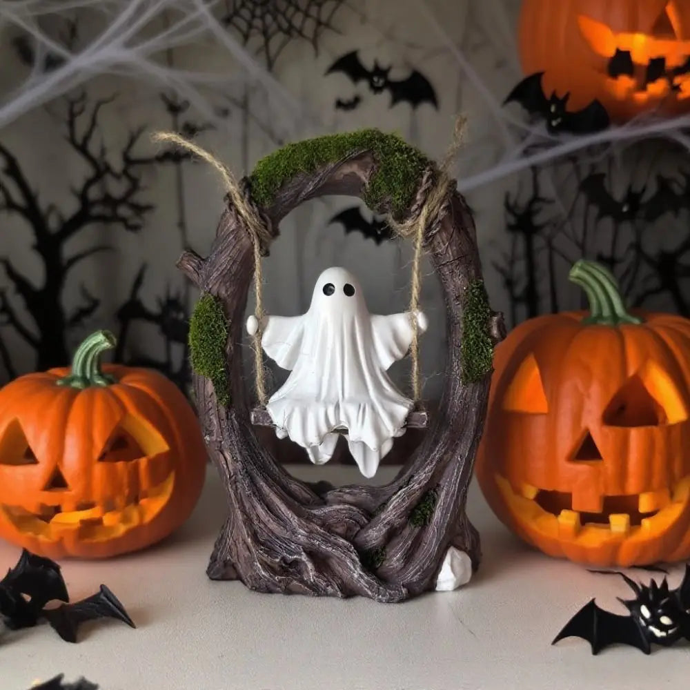 Halloween Swing Ghost Ornament – Resin Spooky Figurine Decor Halloween Figurine Babs