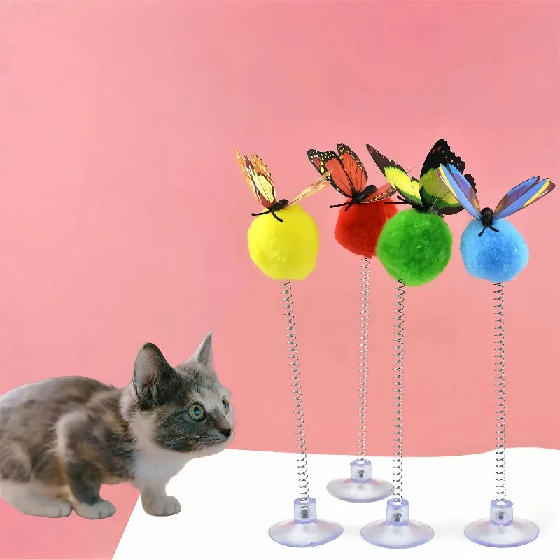 Cat Spring Ball Toys with Suction Cups & Butterfly Design Cat Toy Babs