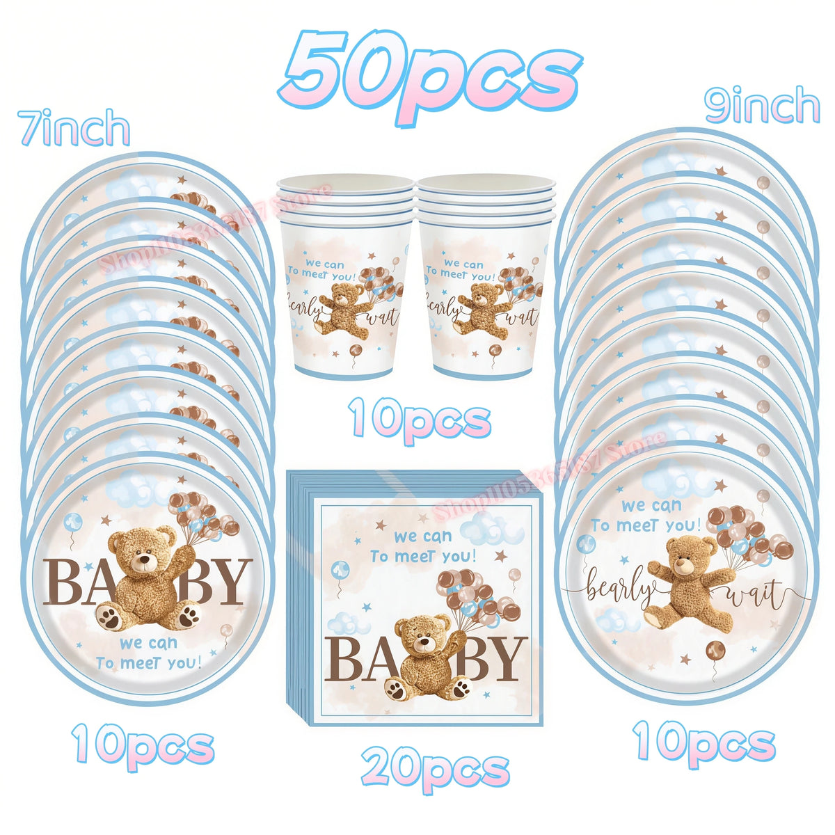 Bear Birthday Party Decoration Set – Plates, Napkins & Banner Party Decoration Set Babs 50pcs others