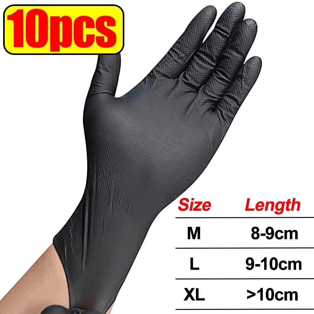 8mil Heavy Duty Nitrile Gloves – Textured Grip, Disposable Work Disposable Nitrile Gloves Babs Black- 10pcs XL