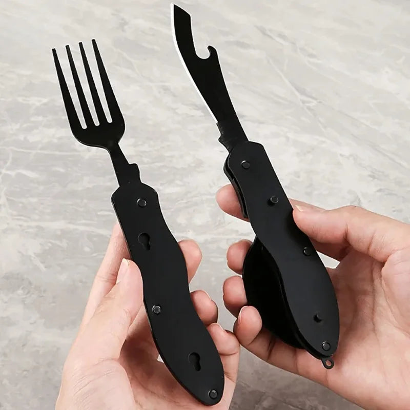 3-in-1 Folding Camping Utensils – Stainless Steel Spork Knife Set Camping Utensil Set Babs