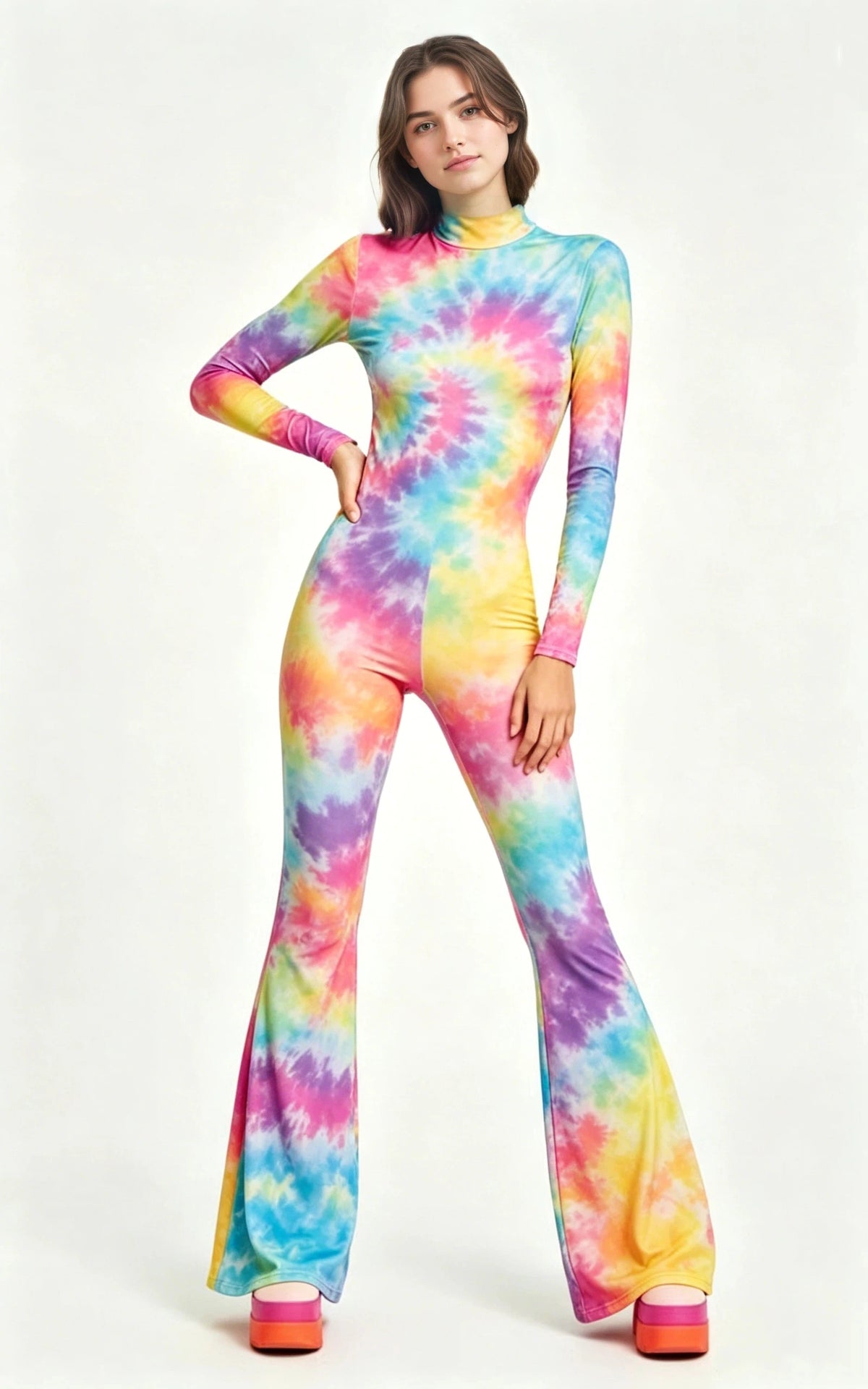 Women's Rainbow Skeleton Flared Catsuit Halloween Jumpsuit Halloween Costume Babs