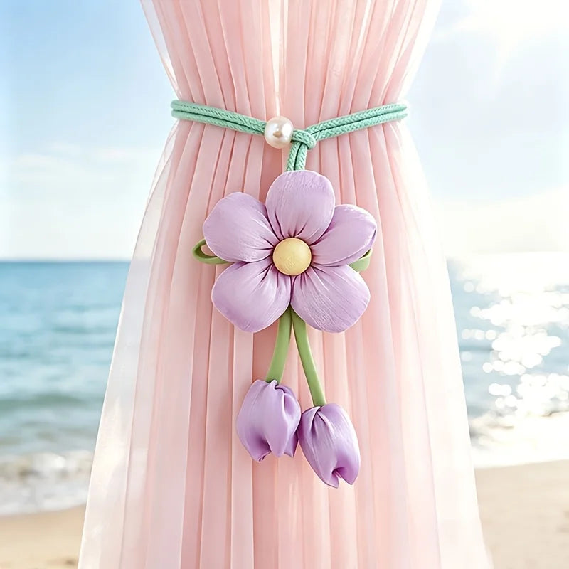 2Pcs Tulip Flower Curtain Tiebacks – Soft Cloth Holders Curtain Tiebacks Babs