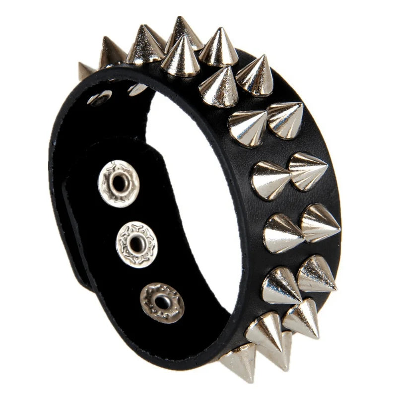 Punk Rivet Tapered Stud Cuff Black Leather Bracelet Unisex Leather Cuff Bracelet Babs