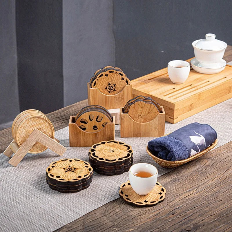 Bamboo Lotus Root Round Coaster – Eco-Friendly Table Mat Bamboo Coaster Babs