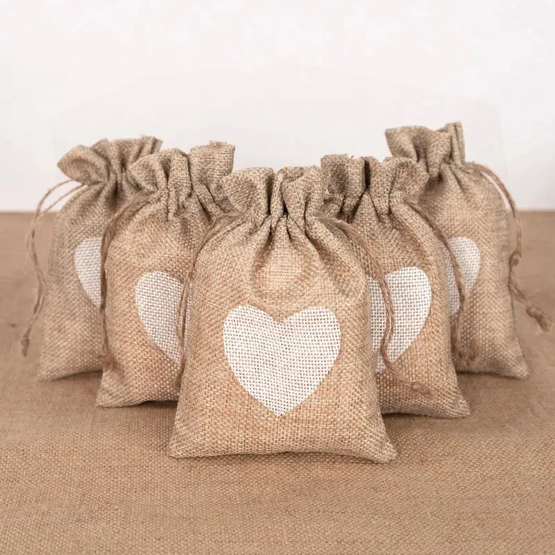 10Pcs Heart Burlap Jute Drawstring Bags – Rustic Gift Pouches Burlap Gift Bags Babs