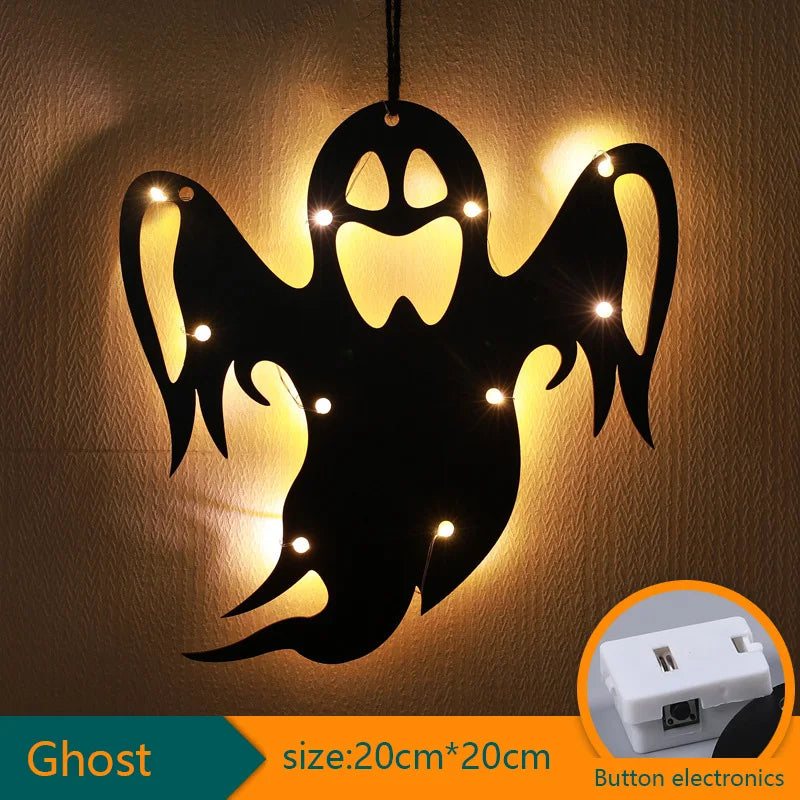 10 LED Halloween Hanging Decoration – Castle, Witch & Ghost Halloween Hanging Decor Babs D