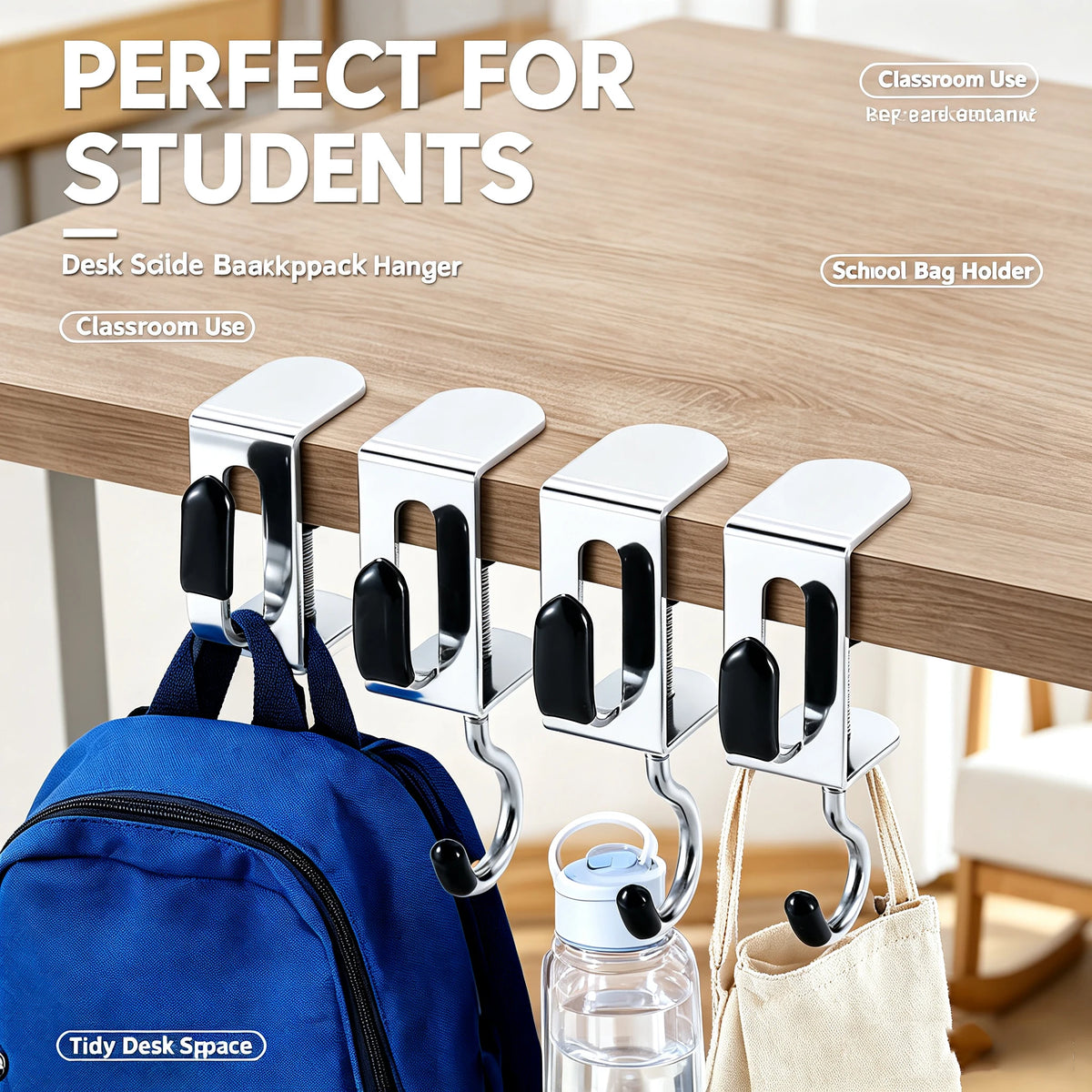 No-Drill Adjustable Desk Edge Hook – Bag & Headphone Organizer Desk Organizer Hook Babs