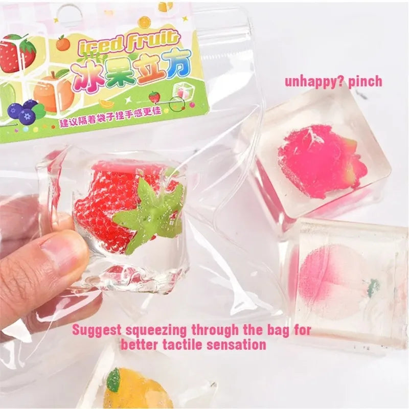 Transparent Cube Fruit TPR Squeeze Toy – Sensory Fidget Gadget Squeeze Fidget Toy Babs