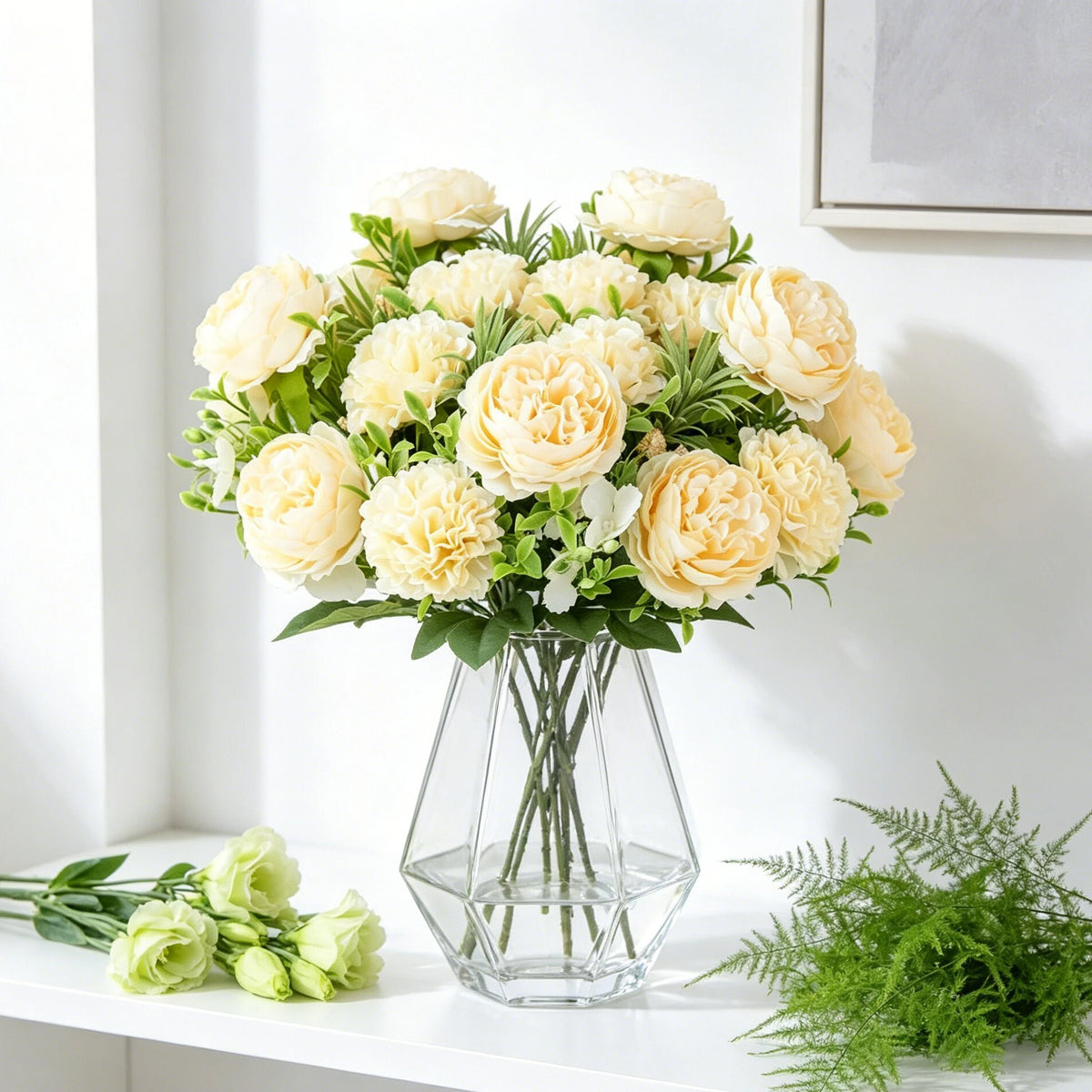 Artificial Chrysanthemum Bouquet 5-Fork Faux Flowers – Home & Wedding Artificial Flower Bouquet Babs