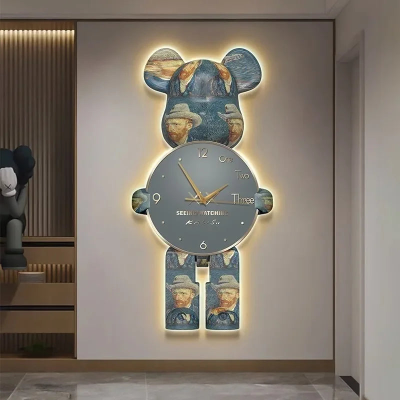 Modern LED Bear Wall Clock Large Crystal Silent Acrylic Home Decor Decorative Wall Clock Babs