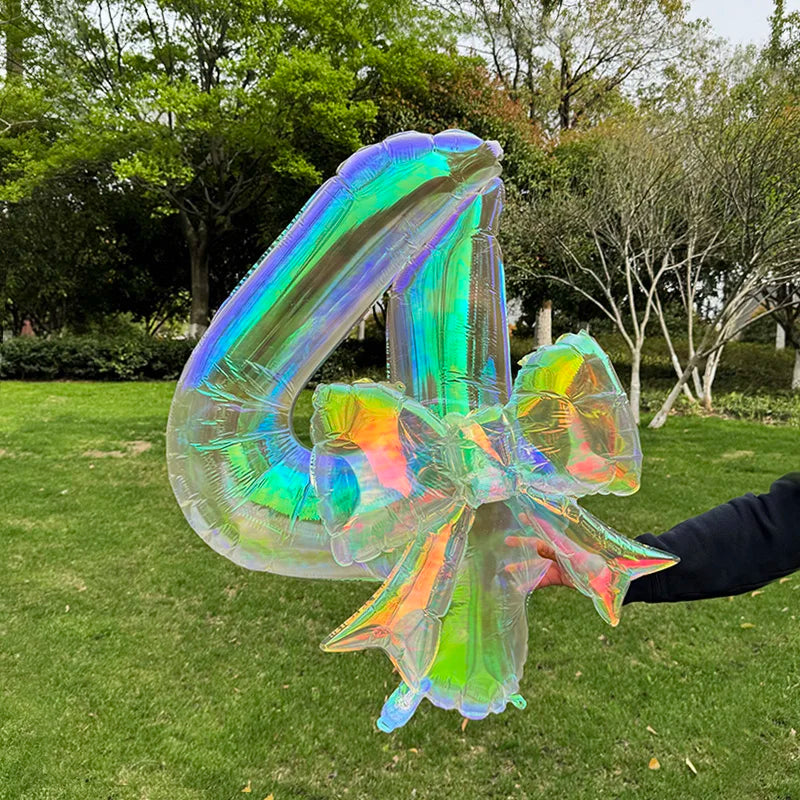 40" Colorful Number Foil Balloons with Bow | Birthday Party Decor Foil Number Balloon Babs 4 40Inch