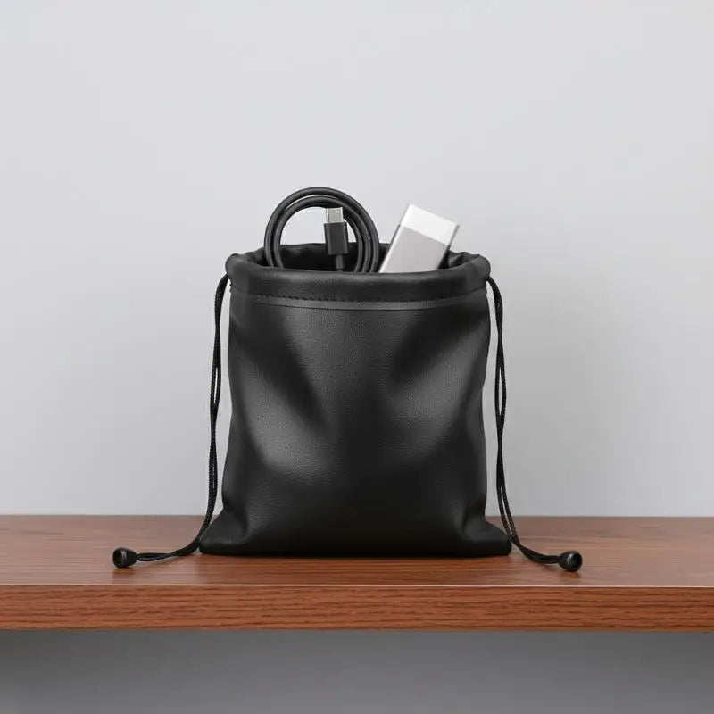 PU Leather Drawstring Bag – Dust-Proof Headphone Storage Pouch Drawstring Storage Bag Babs