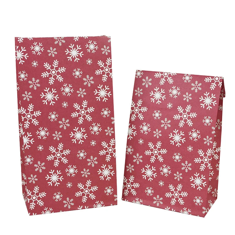10pcs Kraft Paper Christmas Gift Bags – Santa & Snowman Holiday Gift Bags Babs