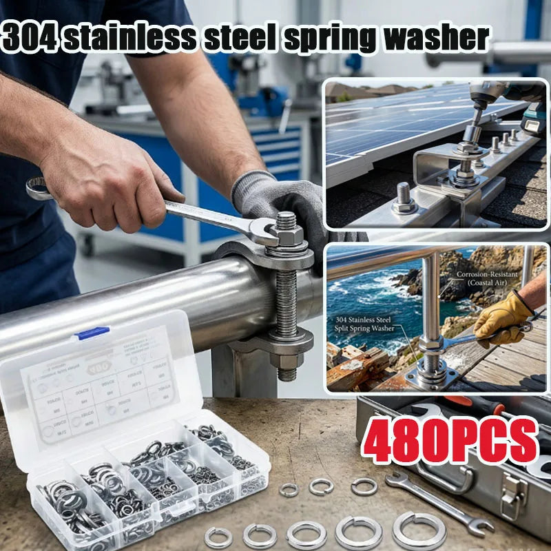 480pc Stainless Steel Lock Washer Assortment Kit M3–M10 Washer Assortment Kit Babs