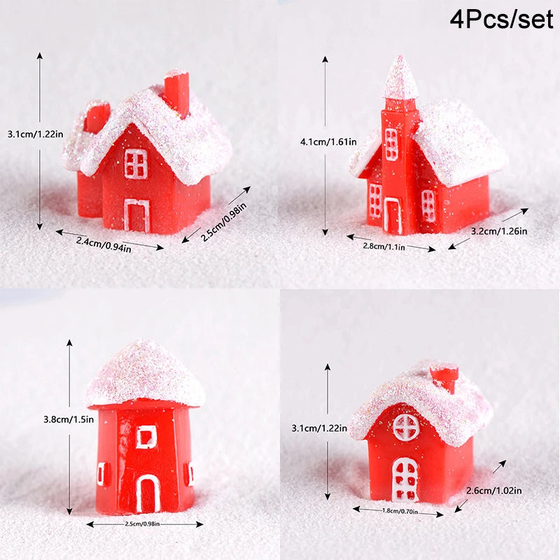 4pcs Christmas Village Resin Figurines – Snowy Miniature Houses Christmas Village Figurines Babs 4pcs set