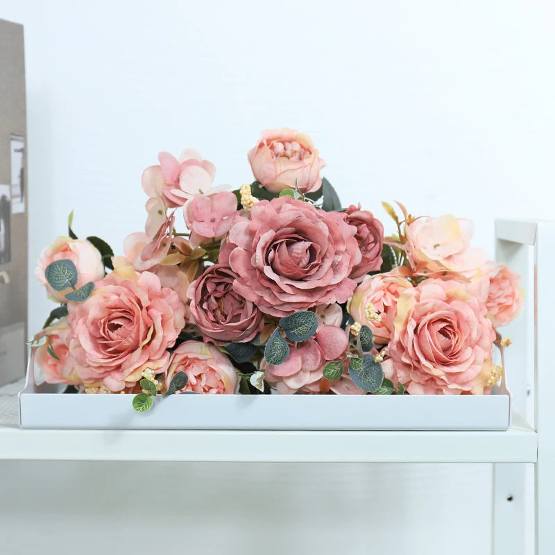 Artificial Silk Peony Rose Bouquet – Fake Flowers for Home & Wedding Artificial Flower Bouquet Babs