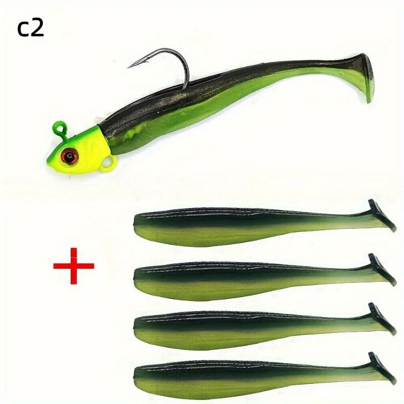 5-Pack T-Tail Soft Fishing Lures – Long Cast Swimbait Set Soft Fishing Lure Babs