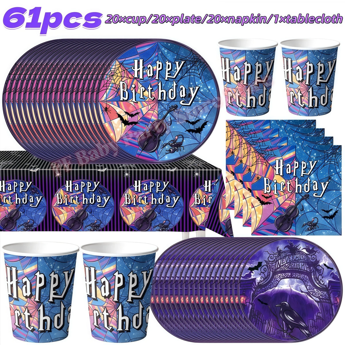 Addams Dark Academia Birthday Party Kit – Balloons, Plates & Backdrop Party Decoration Kit Babs 61pcs others
