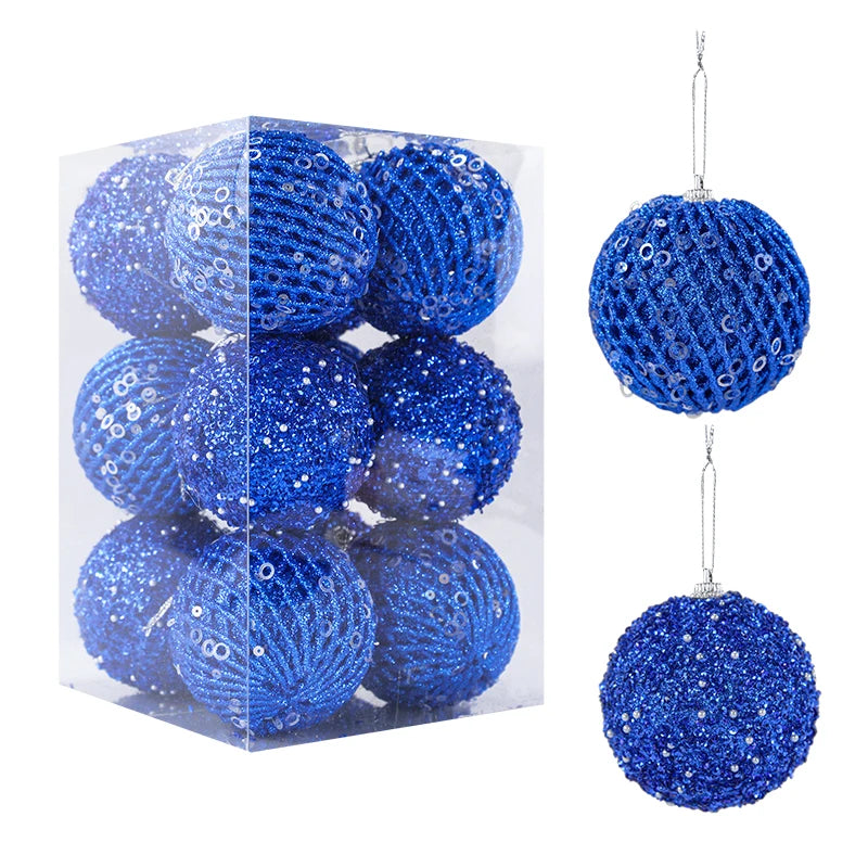 12Pcs 8cm Glitter Christmas Ball Ornaments White & Red Christmas Ball Ornaments Babs Royal blue 8cm