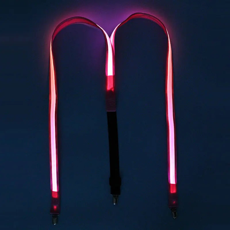 LED Light-Up Suspenders & Bow Tie Glow Party Costume Set LED Costume Accessory Babs Suspenders- Pink