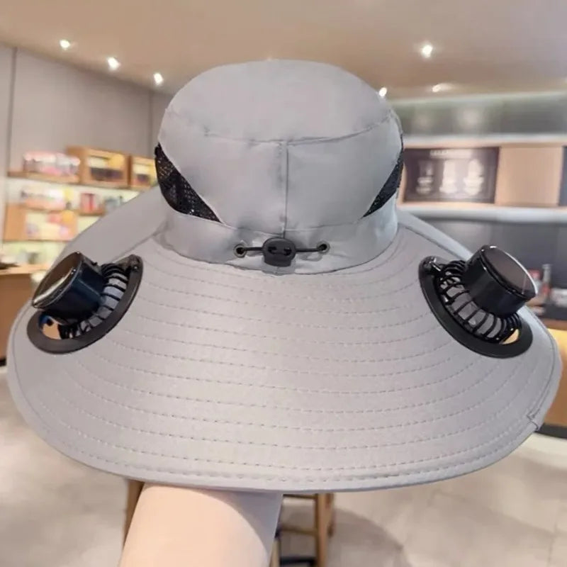 Solar Powered Fan Sun Hat – UV Protection Bucket Hat Solar Fan Sun Hat Babs GRAY