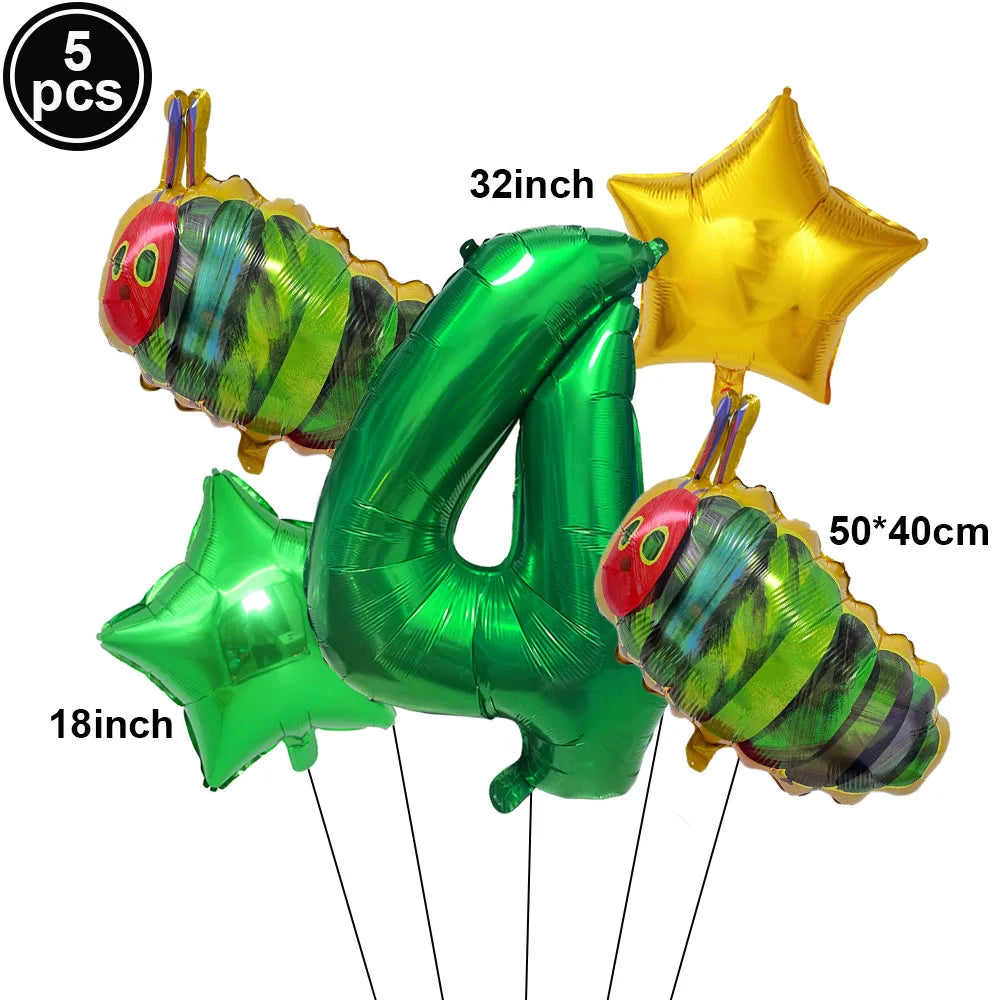 Cartoon Caterpillar Foil Balloon Set – 32" Number Balloons 1–9 Party Foil Balloons Babs iridescent As pictures show