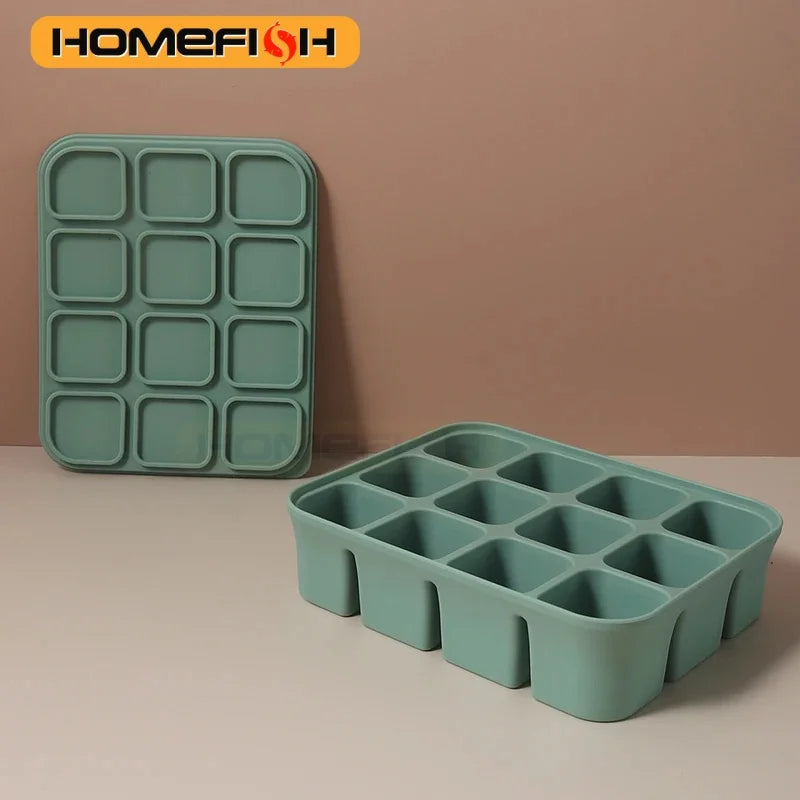 12-Grid Silicone Ice Cube Tray – BPA-Free, Easy Release, 30ml Silicone Ice Tray Babs 12 grid D green